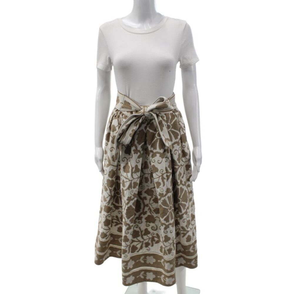 Sara Roka Women Wrap Skirt Beige Floral Long Cotton Size 40